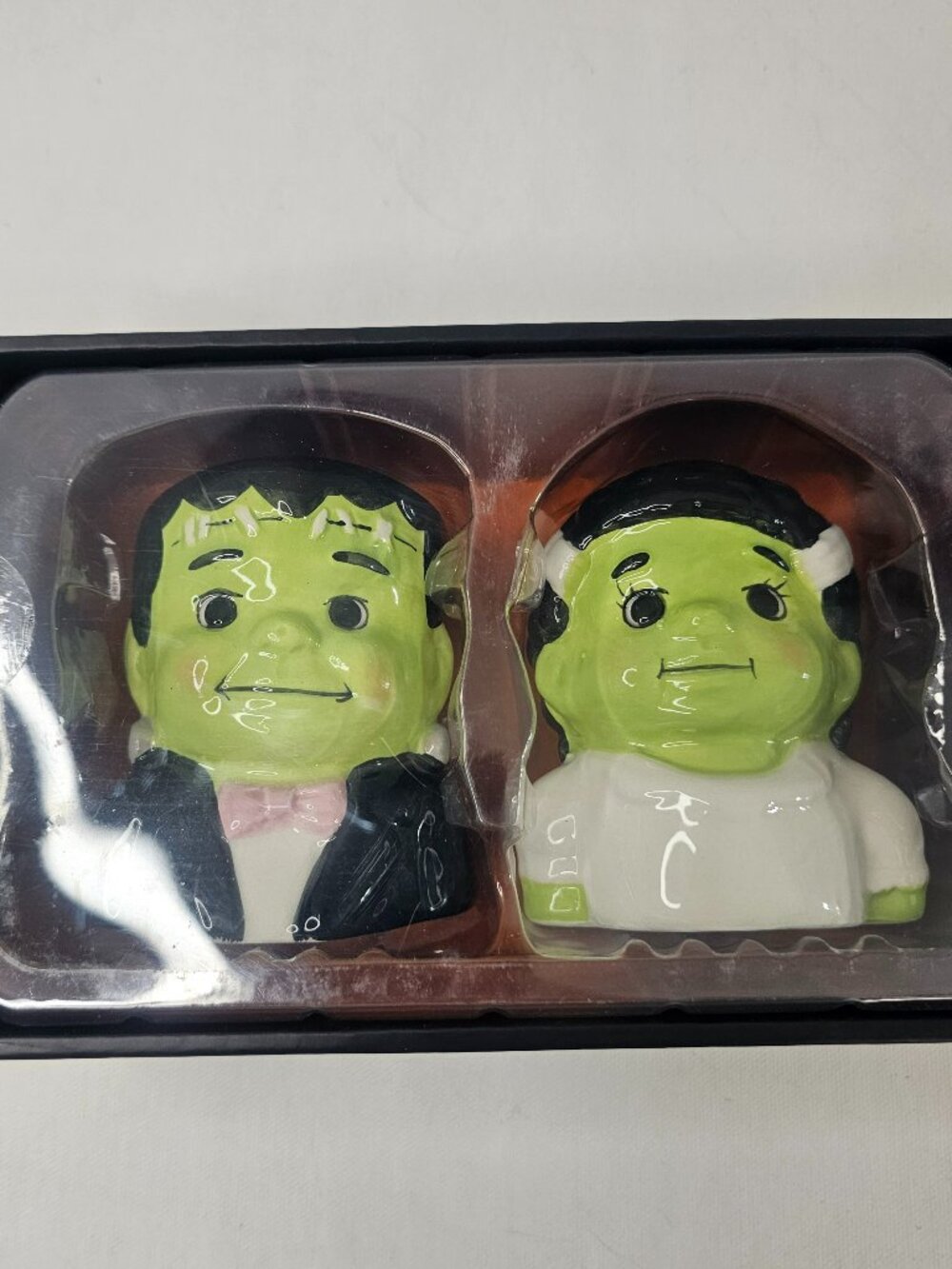 JMLE Halloween Salt And Pepper Shaker Set Ceramic Frankenstein And Bride New